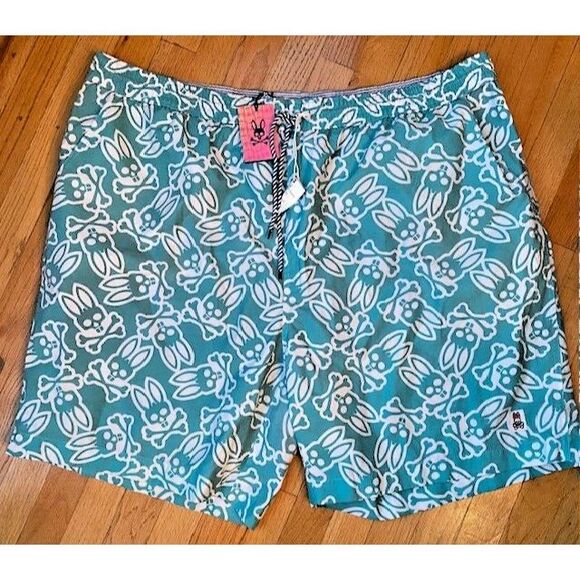 New Psycho Bunny Men's 3XL Swim Trunks All Over Print Lined Teal MSRP $87.50 - Picture 2 of 6